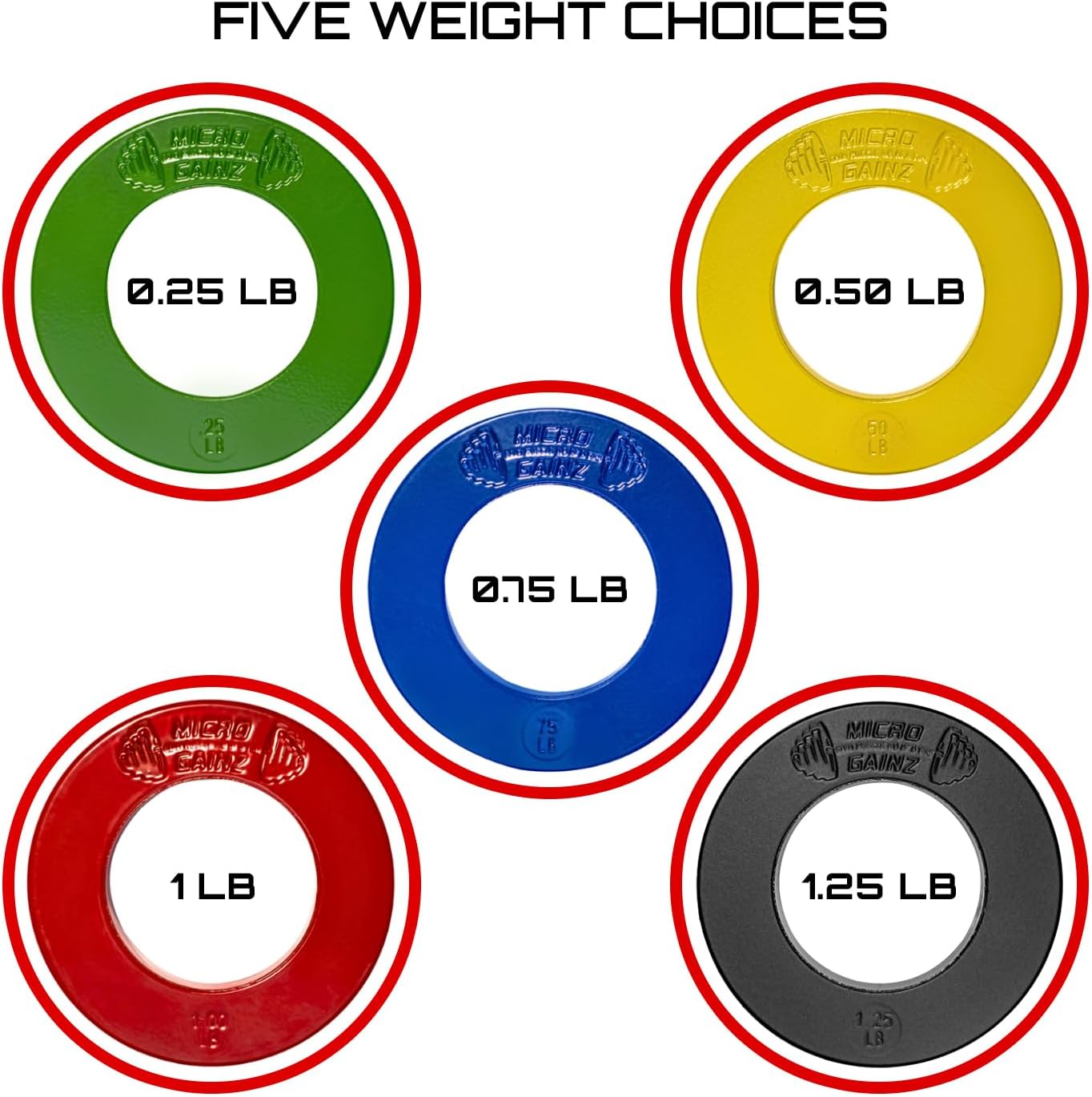 Micro Gainz Olympic Fractional Weight Plates Set, 10 Piece Olympic Weight Plates Set with Bag, Designed for Olympic Barbells for Strength Training and Micro Loading, Made in USA