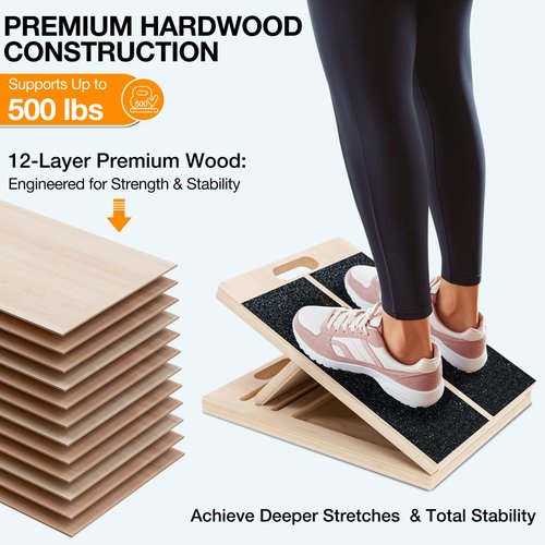 TEMI Slant Board for Calf-Stretching - Wooden Incline Wedge Stretcher for Squats, Foot & Ankle Mobility, Portable Fitness Equipment, Balance Block for Heel Stretch, Knees Over Toes Training