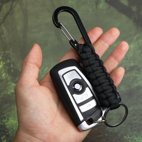 COMNICO Carabiner Keychain, 2 Pcs Small Paracord Keychain Aluminum Military Braided Key Chain D Ring Lanyard Clip Heavy Duty Key Ring Hanger Hook for Outdoor Camping Travel