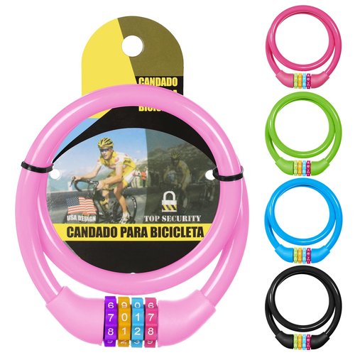 Ainiv Bike Lock, 25 inch Bike Lock Cable, Portable Anti Theft 4 Digits Codes Cable Locks, Resettable Combinations Coiling Bicycle Lock for Bike, Motorbike, Scooter, Skateboard, Gate, Fence (Pink)