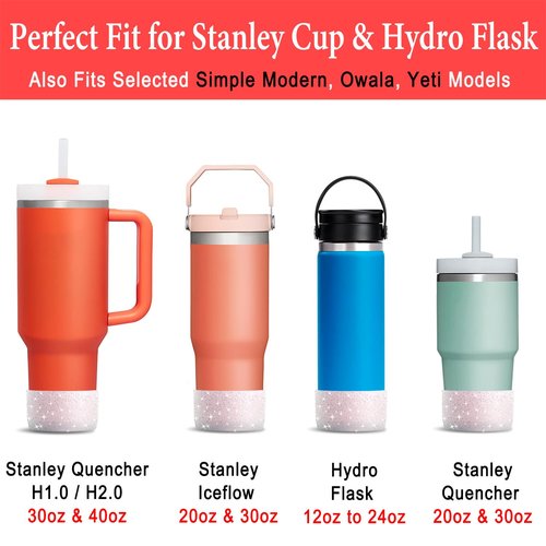 2 PCS Glitter Silicone Boot Compatible with Stanley Tumbler 20 30 40 oz & Fits Hydro Flask Water Bottle 12-24oz & Fits Yeti, Simple Modern, Owala Cup - Bling Cup Bottom Protector Accessories