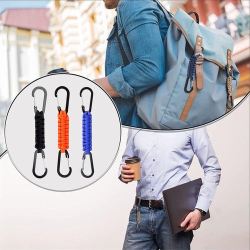 Paracord Keychain Carabiner with Double Hooks Hanger Stroller Hook for Camping, Water Bottle, Key, Backpacks, Outdoor Sport(Black)