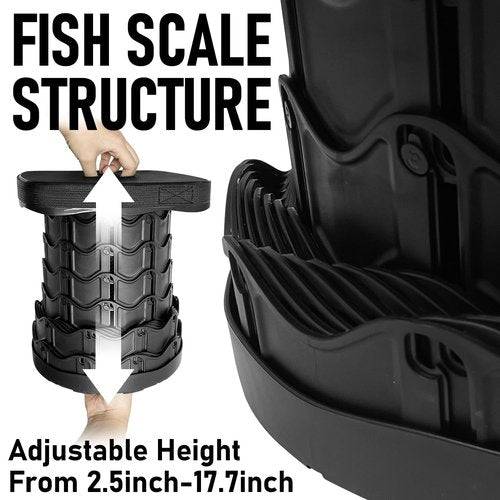 Socpuro Collapsible Stools Folding Chair, Upgrade Square Telescoping Stool, Portable Retractable Stool Foldable Stools for Camping Gardening Fishing Hiking BBQ (Black)