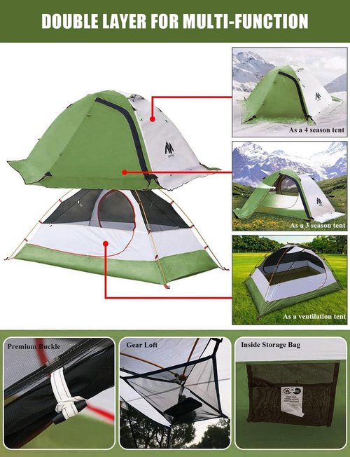 AYAMAYA 4 Season Backpacking Tent 2 Person Camping Tent Ultralight Waterproof All Weather Double Layer Two Doors Easy Setup 1 2 People Man Tents for Backpacker Outdoor Hiking