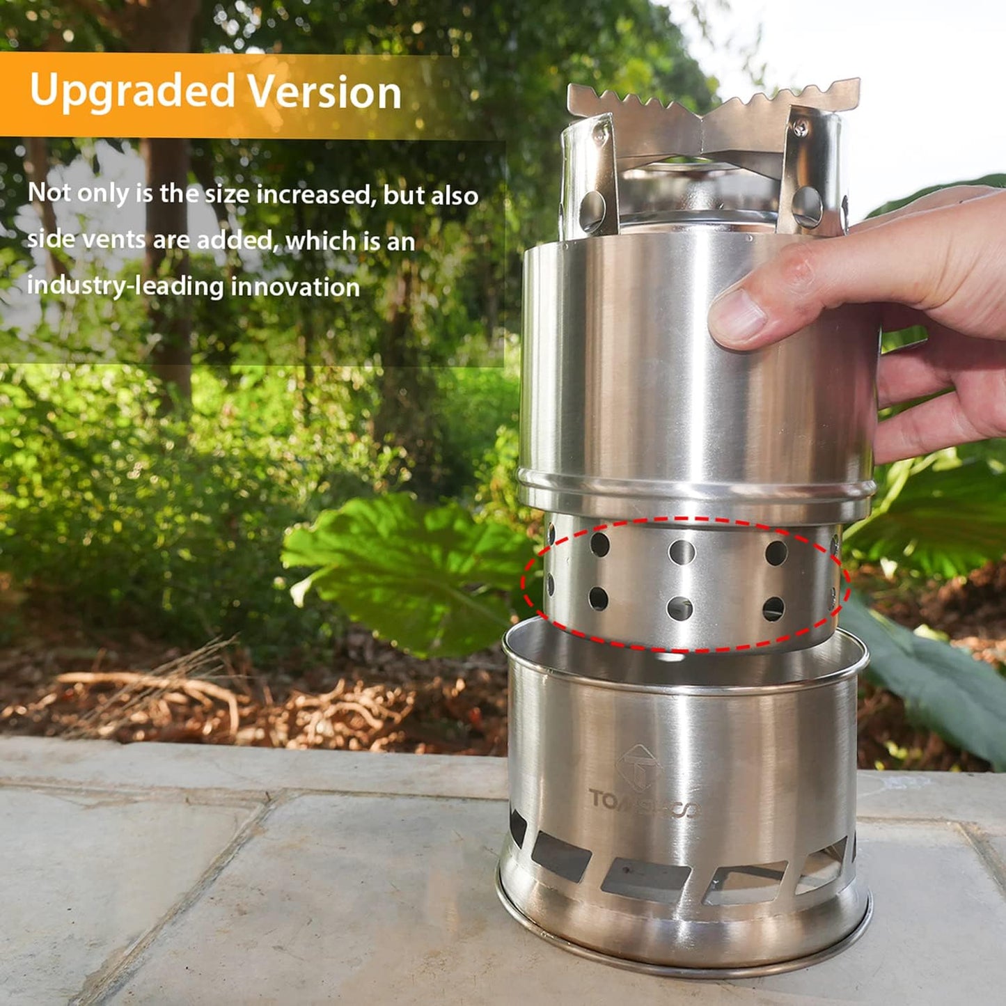 TOM SHOO Camping Stove Camp Wood Stove Portable Foldable Stainless Steel Burning Backpacking Stove for Outdoor Hiking Picnic BBQ