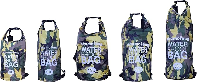 Waterproof Dry Bag Combo 5-30L Roll Top Dry Storage Bag Backpack for Kayaking Boating Beach Camping Travel Fishing, w/Phone Case & Collapsible Water Bottle & Sunglasses & Ear Band,Yellow 10L