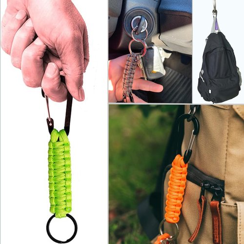 Paracord Keychain with Carabiner, Portable Military Braided Carabiner Key Chain Clip with Strap for Outdoors/Keys/Men/Women(Black+Black)