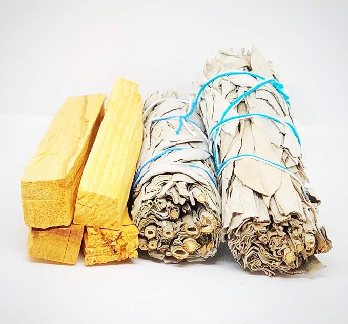 Organic California White Sage (Salvia Apiana) & Palo Santo (Holly Wood) Smudge Bundle Kit (2 white sage bundles 4"-5" & 4 Palo Santo Sticks 4")