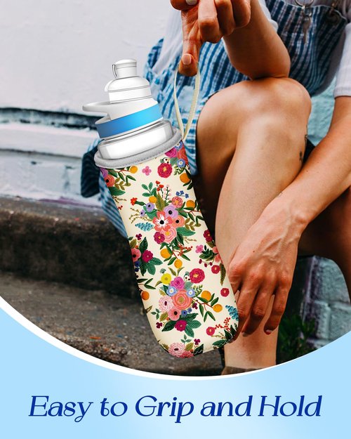 Toykee Water Bottle Sleeve for Cirkul 22 oz - 2 Pack Bottle Cover Holder Carrier with Handle Strap Artistic Aesthetic Art Flower Floral Print for Women