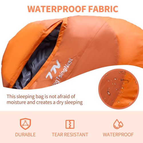 TsingTsingNest Sleeping Bag 3 Season 20F Fill 21 Ounces of Duck Down 650Fill Power Duck Down Sleeping Bag Ultralight Camping Backpacking Gear Equipment Traveling Campers and Outdoors Orange Large