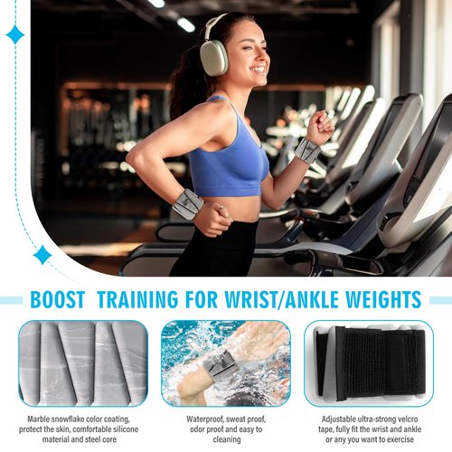 Wrist Weights Set of 2, Adjustable Wrist and Ankle Weights for Women and Men(1Lbs Each), 2lb Wearable Silicone Weighted Bangles, Fits for Yoga, Pilates, Home Gym, Dance, Swimming, Jogging, Cardio, Strength Training (Dark Grey)
