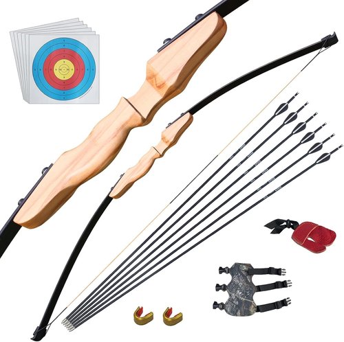 D&Q Wooden Bow and Arrow Set for Beginners Adults Youth,Handmade Wooden Bow and Arrows, Archery Bow Set Right Handed for Practice Target Game