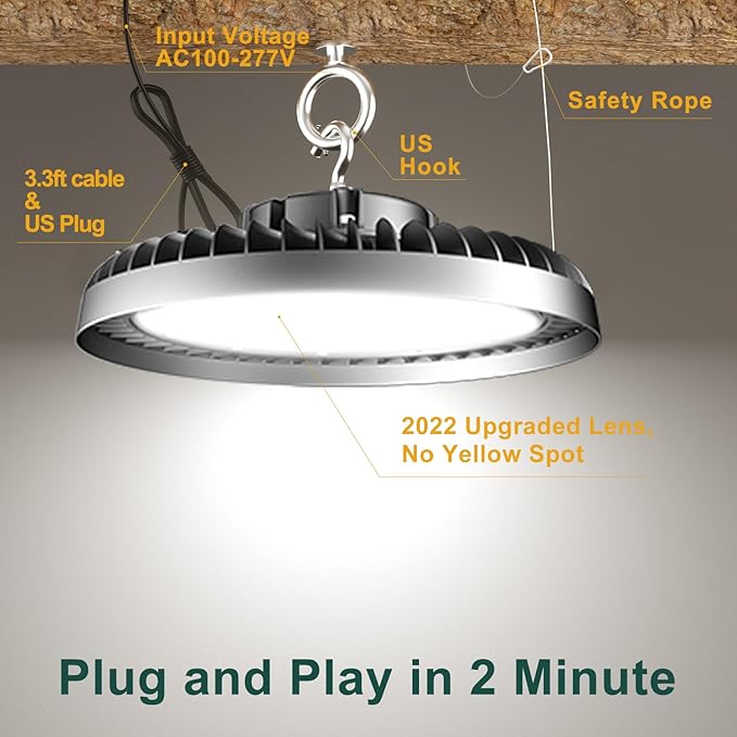 520W LED High Bay Light AC100-277V High Bay LED Light 5000K 78000LM (2080W MH/HPS) UFO LED Lights Suit for 30-60FT Height-2Pack 𝟓𝐘𝐫𝐬 𝐖𝐚𝐫𝐫𝐚𝐧𝐭𝐲