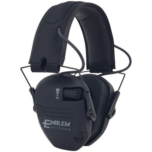 Emblem Outdoor Shield Pro Electronic Shooting Ear Protection for Gun Range | NRR 23dB | 4X Sound Amplification. Adult and Kid Hearing Protection Earmuffs for Noise Cancellation - Black