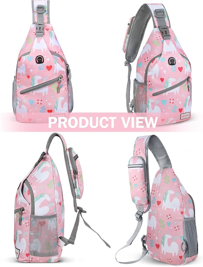 ZOMAKE Sling Bag for Women Men, Small Crossbody Sling Backpack, Mini Water Resistant Shoulder Daypack for Travel, Anti Thief Chest Bag for Hiking, Sports(Unicorn Pink)