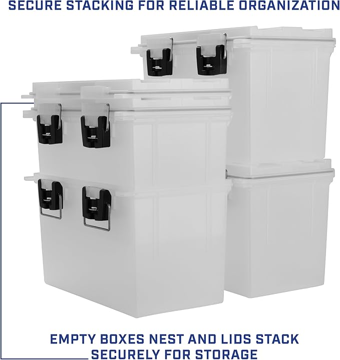 Sheffield 12767 4-Pack XL Ammo Storage Box, Stackable .50 Cal Field Boxes, Water and Dust Resistant, Lockable Storage Box with Handle, Heavy Duty Protection for Hunting Gear, Made in the USA, Frost