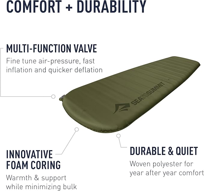 Sea to Summit Camp Plus Self-Inflating Foam Sleeping Mat for Camping, Tapered - Regular (72 x 20 x 3 inches)