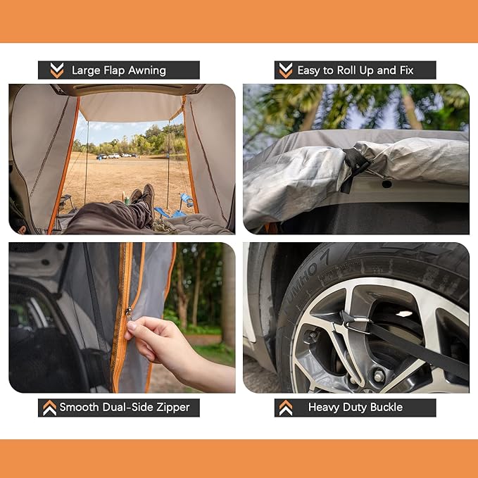 HEYTRIP SUV Tailgate Tent with Awning Shade Waterproof Windproof Hatchback Camping Car Tent, Universal Fit Most SUV/Van/MPV/CUV, Gray