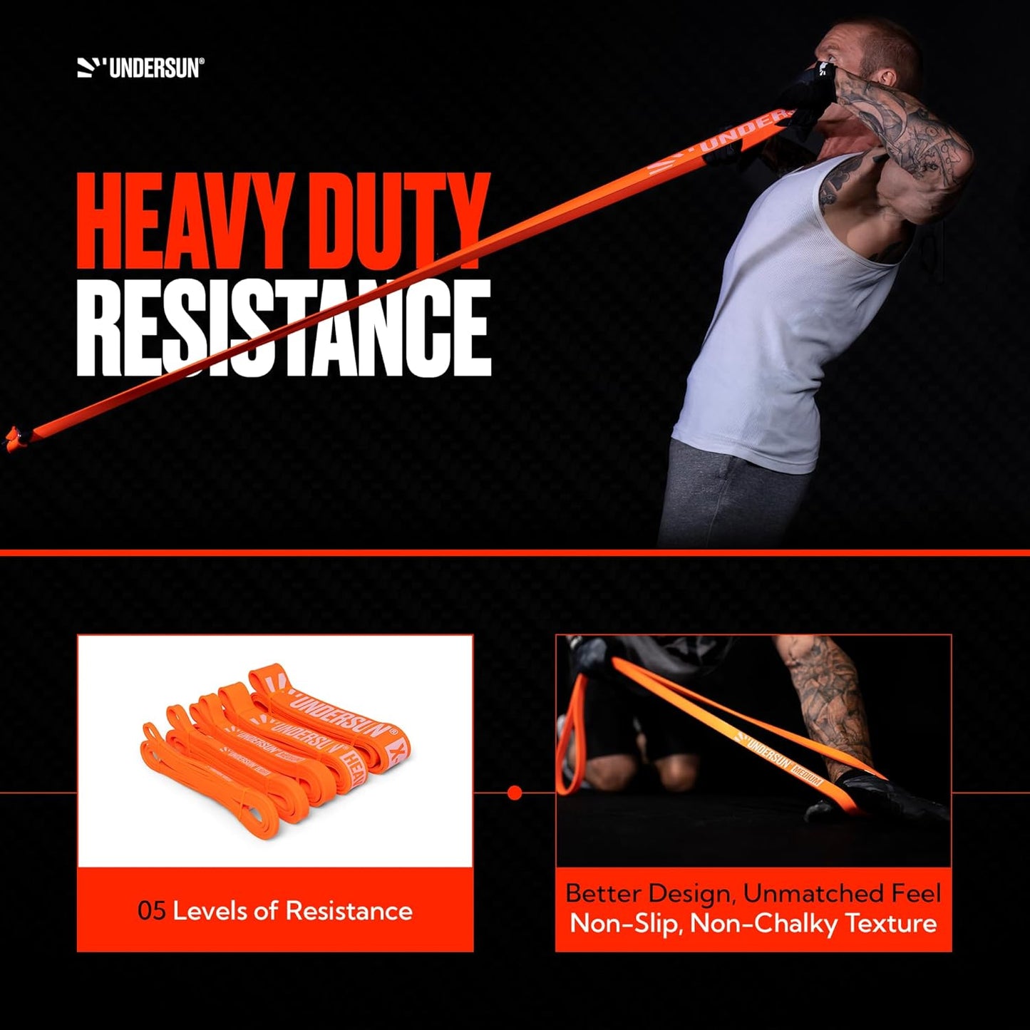 Undersun Resistance Bands for Working Out | Heavy Resistance Bands for Strength Training & Pull Up Assistance | Indoor/Outdoor, Gym, Home Exercise Bands Resistance