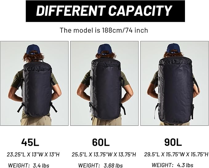 MIER Large Duffel Backpack Sports Gym Bag with Shoe Compartment, Heavy Duty and Water Resistant, Black, 45L