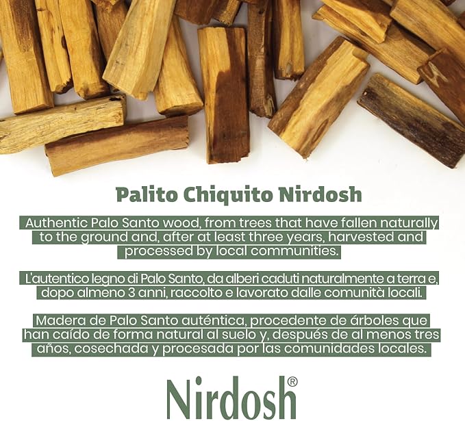 NIRDOSH Palo Santo Incense Sticks Sahumito 100% Natural - 50 Wood Sticks 1,96in - Innovation Organic Incense for Sublimation - Negative Energy Cleansing - Original Palo Santo Wood Bursera Graveolens