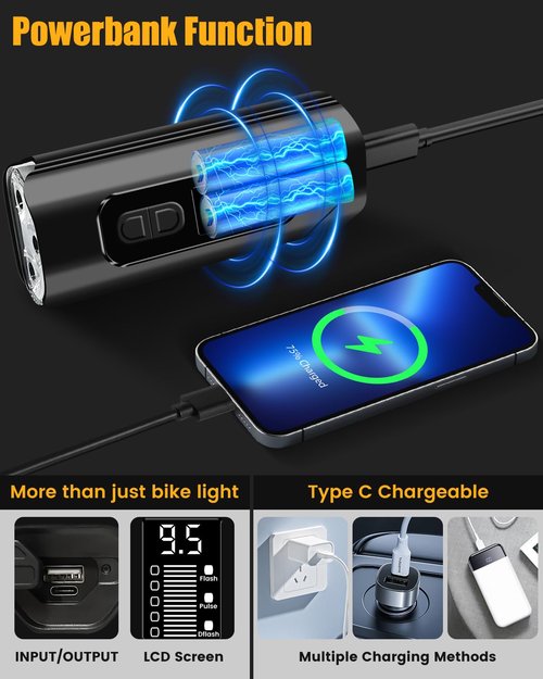 Super Bright Bike Lights for Night Riding, 8 Lighting Modes Waterproof Bike Headlight, Type-C Rechargeable Bicycle Headlight, Perfect for Adult Kid Mountain Road Commuter Cycling, Runtime 40+ hrs