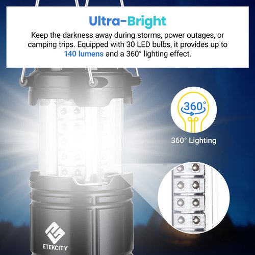 4-Pack Camping Lanterns with 30 LED Bulbs, 1000LM 2-Pack LED Camping Lanterns with 4 Light Modes and IPX4 Water Resistance