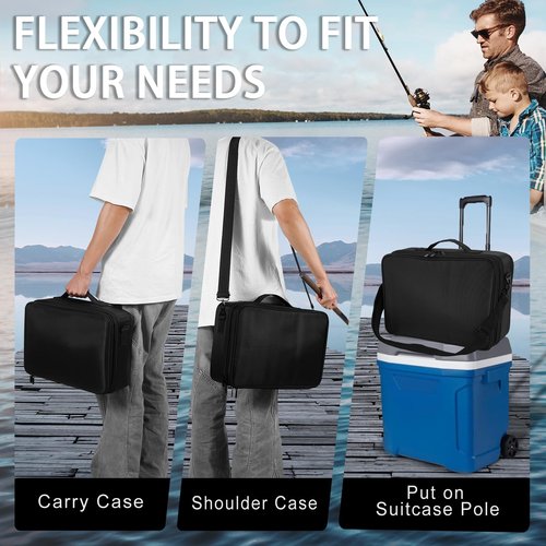MZTXY Fishing Reel Case - Water-Resistant Backpack with Shockproof Dividers & Multiple Pockets for Ice Fishing Gear Storage & Trip/Daily Storage