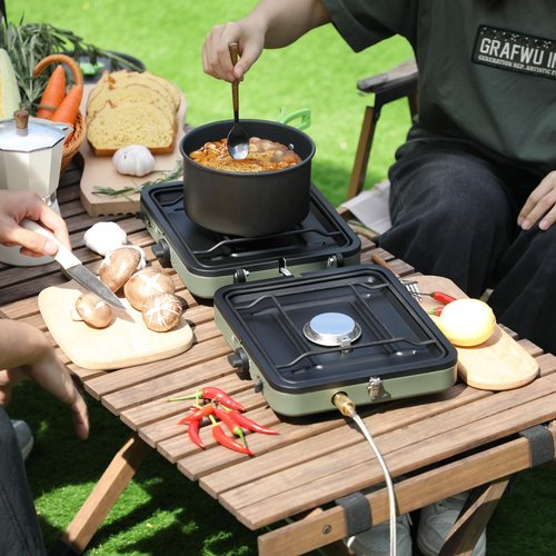 Zingoetrie Camping Stove Propane Burner 17000 BTU Adjustable 2 Burners with Windscreen Foldable Portable Stove Double Burner Stove with Bag Suitable for Outdoor Camping Partying