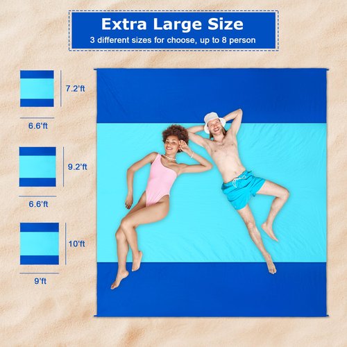 Gorich Beach Blanket Sandproof Waterproof, Extra Large 10'x9' Sand Free Beach Mat for 1-8 Adults, Lightweight & Quick Drying Picnic Mat for Outdoor Beach Travel Camping Hiking