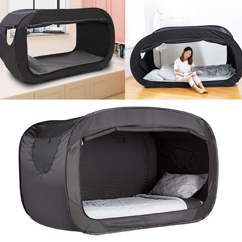 Portable Folding Privacy Pop Bed Tent Sunlight Block Camping Pop Bed Tent with Protection Easy Setup and Storage (Black)