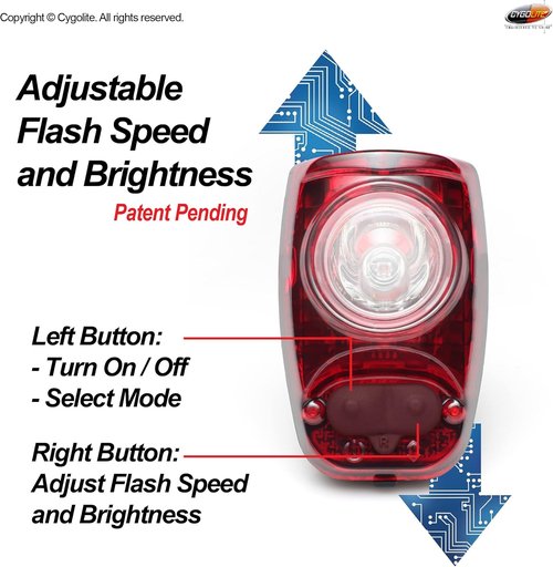 Cygolite Hotshot SL– 50 Lumen Bike Tail Light– 6 Night & Daytime Modes– User Tuneable Flash Speed– Compact Design– IP64 Water Resistant– Secured Hard Mount– USB Rechargeable– Great for Busy Roads