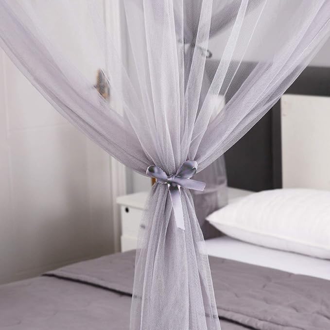 Mengersi 4 Corner Post Elegant Mosquito Net Canopy Bed Curtains Twin to Twin XL Size Bed,Netting Curtains for Camping, Patio,Indoor Outdoor Net (80x40x80, Gray)