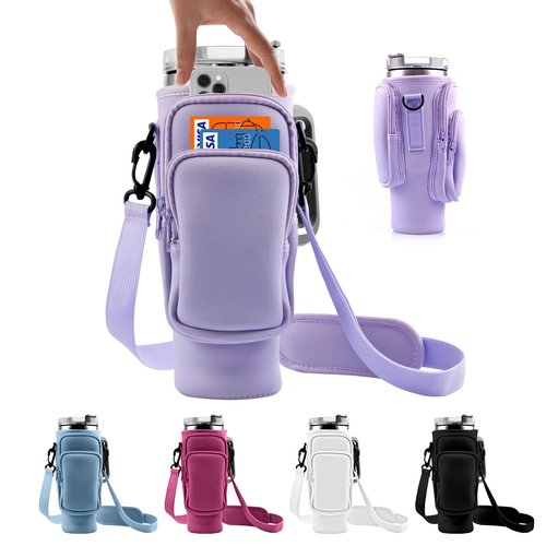 Stanley Water Bottle Carrier Bag with Phone Pocket, 40 oz, 3 Pockets (Purple)