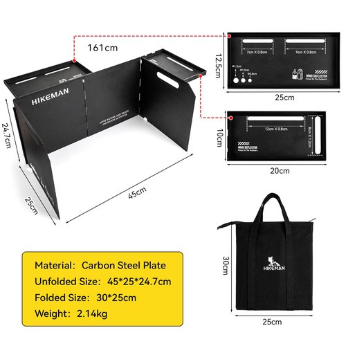 HIKEAMN Camping Stove Windscreen - Outdoor Folding Gas Stove Windshield,Camping Wind Blocker,Cooker WindScreen with a Storage Bag for Camping,Hiking,Picnic,Cooking (Black)