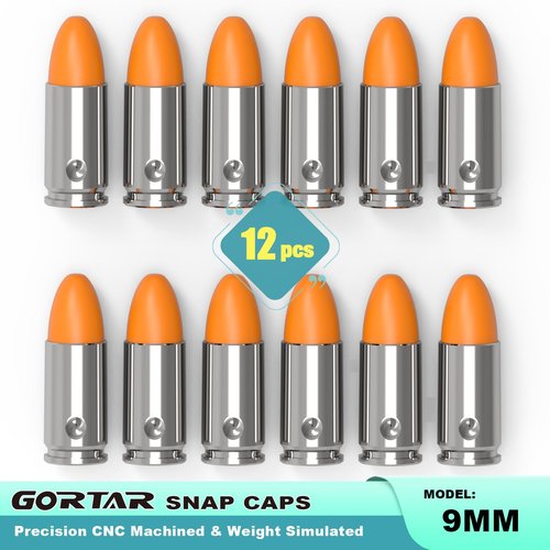 GORTAR 9mm Snap Caps Training Dummy Rounds Practice Safe Loading Firing Close to Real Weight -12 Pcs