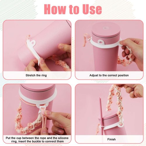 NQEUEPN Water Bottle Handle for Stanley Cup & Water Bottles 8-40oz, Boho Macrame Water Bottle Handle Strap Silicone Water Bottle Strap Coffee Mug Sling Travel Tumbler Accessories
