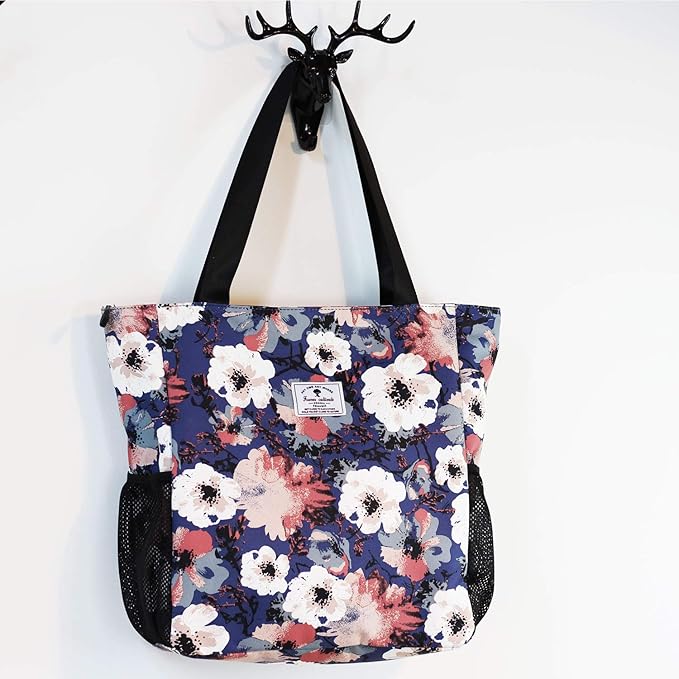 ESVAN Original Floral Water Resistant Large Tote Bag Shoulder Bag for Gym Beach Travel Daily Bags Upgraded