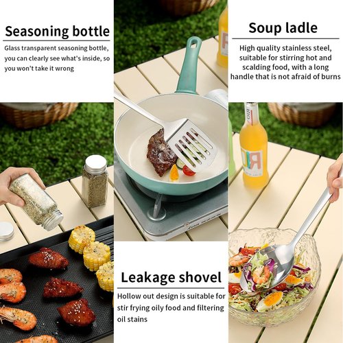 HOMQUEN Camping Essentials Camping Gear Must Haves，Cooking Utensils Set Rv Camping Accessories，Camper Gadgets for Outdoor Hiking Travel Picnic Barbecue Gifts