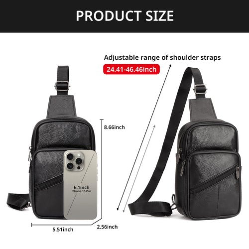 Furoching Daily Sling Bag for Men and Women, Small Leather Crossbody Chest Bag with Adjustable Straps, Lightweight Casual Backpack for Traveling Hiking