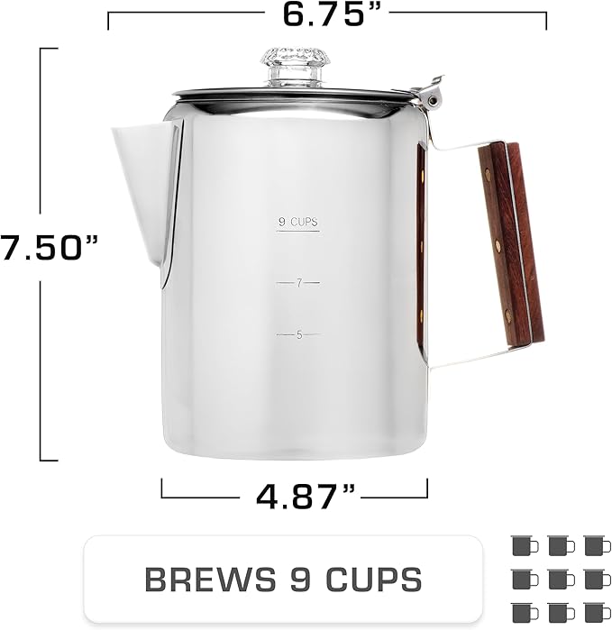 COLETTI Bozeman Induction Coffee Maker — Percolator Coffee Pot, Coffee Percolator – Brews 3 Kinds of Ways: Fire, Stovetop, & Induction [9 cup, Induction]