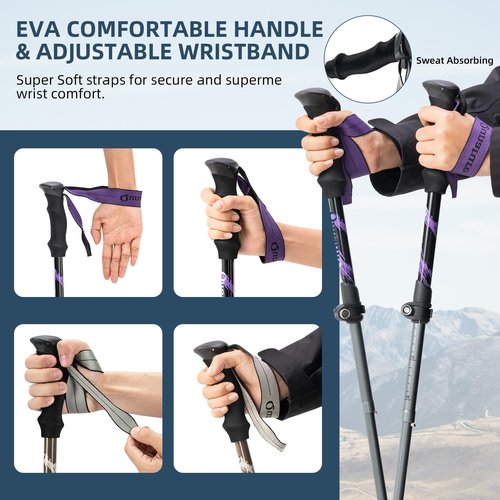 Qunature Trekking Poles Lightweight Hiking Poles Collapsible 7075 Aluminum Walking Sticks for Men Women Seniors, Trekking Poles for Backpacking Gear, Hiking, Camping, Mountaining, Walking