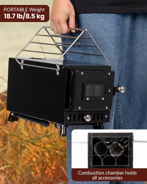 Wood Stove,YRenZ Hot Tent Stove with 7-Section Stainless Steel Chimney, HeatControl Stovepipe and Elbow Pipe, Wood Burning for Outdoor Camping and Ice Fishing