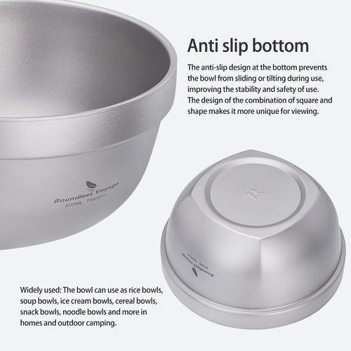 Boundless Voyage Titanium Double Walled Bowl Oatmeal Rice Soup Yogurt Bowl Ultralight Portable Tableware Outdoor Camping Metal Bowls (800ml)