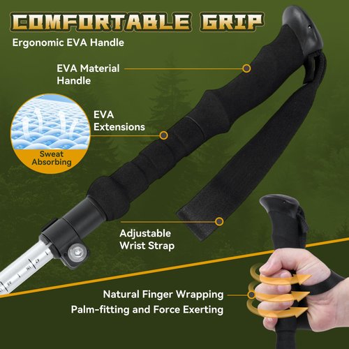 THRISTRIDE Collapsible Aluminum Single Trekking Pole（1pc） - Lightweight Hiking Stick for Women, Men & Seniors, Adjustable Walking Sticks for Hiking, Camping & Outdoor Activities