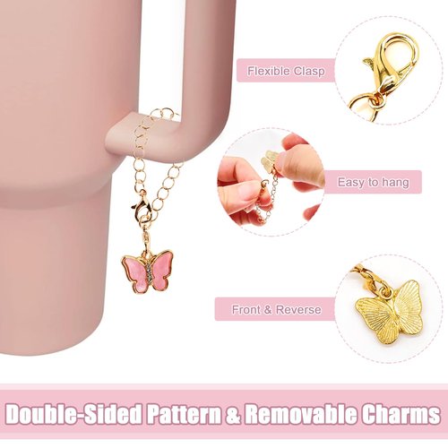SDIDVIEXPERT 6Pcs Accessories for Stanley Cups,Siliocne Water Bottle Boots Cover Charm Keychain Cute Hanging Charm for Stanley Tumbler Cup 40oz (Pink)
