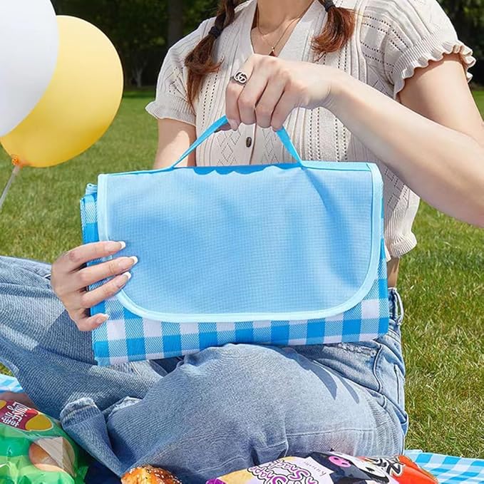 Extra Large Picnic Blanket Beach Blankets, Outdoor Foldable Waterproof Sand Mat for Beach Camping Hiking Travel Family Concerts Grass Park Music Festival Lawn Mats (Blue, 80x80inch)