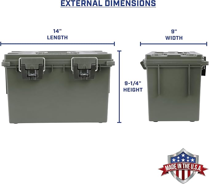 Sheffield 12774 2-Pack XL Ammo Storage Box, Stackable .50 Cal Field Boxes, Water and Dust Resistant, Lockable Storage Box with Handle, Heavy Duty Protection for Hunting Gear, Made in the USA, Green