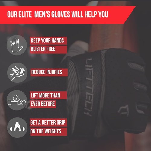Lift Tech Men's Klutch Weight Lifting Gloves with Wrist Support - Weight Lifting Gloves for Men Into Weights, Strength Training, Powerlifting - Wrist Support Gloves - Black & Silver