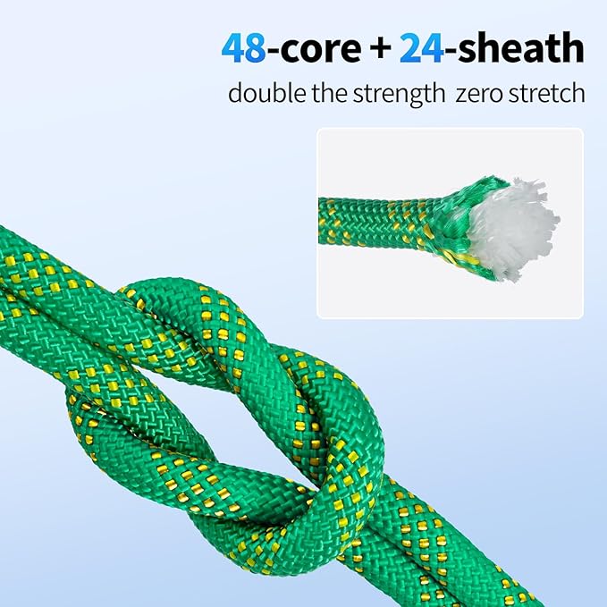 150Ft 1/2 Inch Heavy Duty Climbing Rope - for Tree Swing, Pulling, Outdoor & Gym Use (Green)